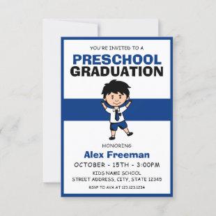 Cute Blue & White Boy Kids Preschool Graduation Invitation
