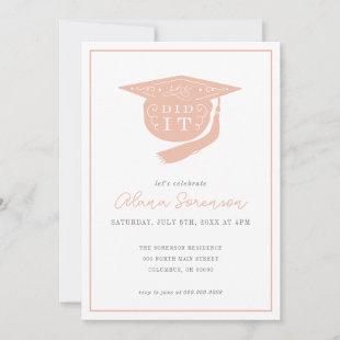 Cute Blush Pink Graduation Cap Party Invitation