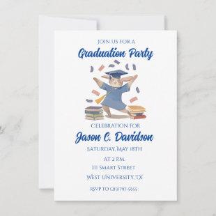 Cute Bunny Graduation Party Invitations Blue
