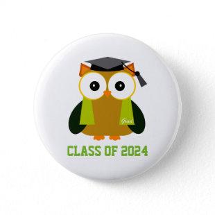 Cute Class of 2024 Brown Owl Grad Black Cap Button