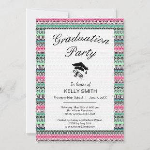 Cute colorful aztec patterns graduation party invitation