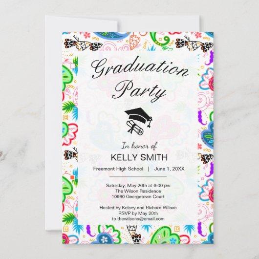 Cute colorful decorative flowers graduation party invitation