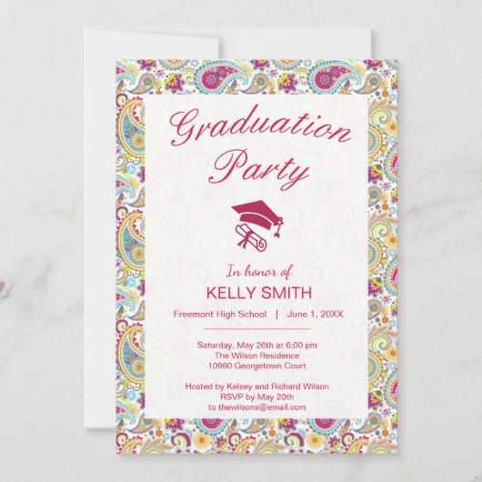 Cute colorful paisley pattern graduation party invitation