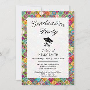 Cute colorful seamless decorative graduation party invitation
