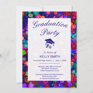Cute colorful spiral cosmos graduation party invitation