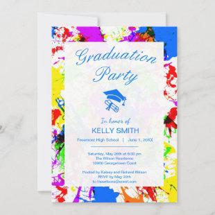 Cute colorful splatter paint graduation party invitation