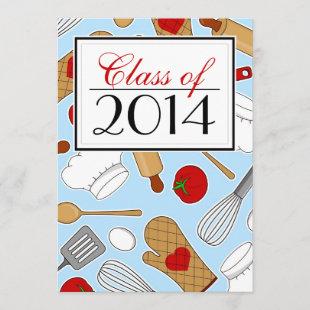 Cute Culinary School Graduation Invite Blue