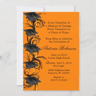 Cute Elegant Black &Orange Graduation Announcement