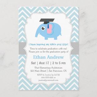 Cute Elephant Kids Kindergarten Graduation Party Invitation