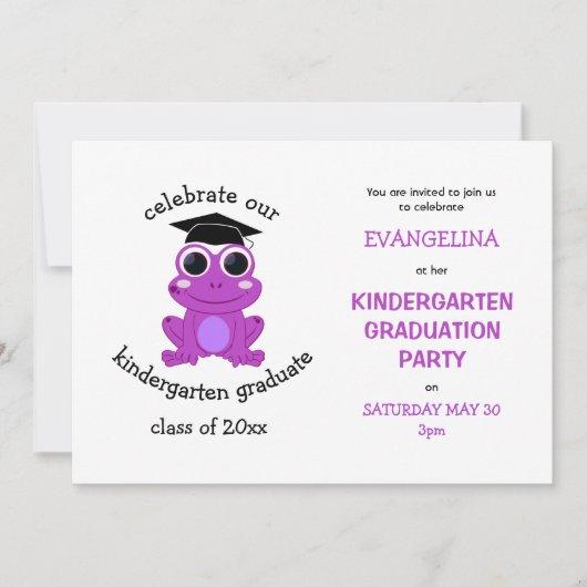 Cute Girly Pink Frog Kindergarten Graduation Party Invitation