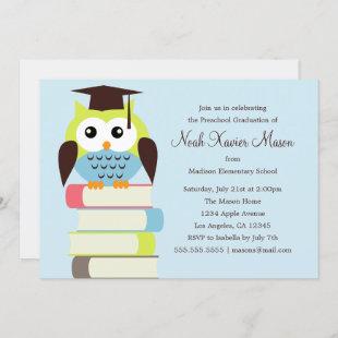 Cute Green/Blue Owl | Graduation Party Invite