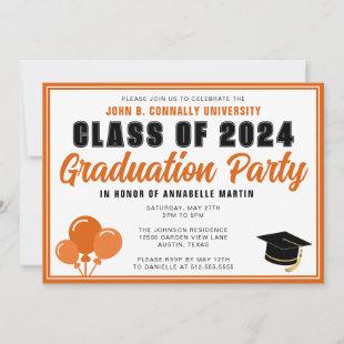 Cute Orange Class of 2024 Modern Graduation Party Invitation