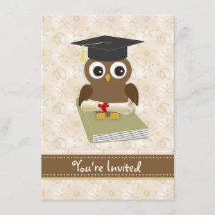 Cute owl, mortar, diploma Graduation Party Invite