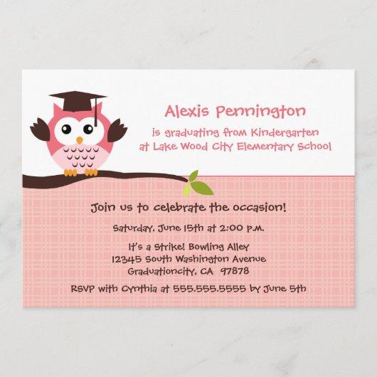 Cute pink owl elementary girl's graduation party invitation
