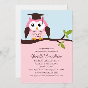 Cute Pink Owl Graduation Party Invitation