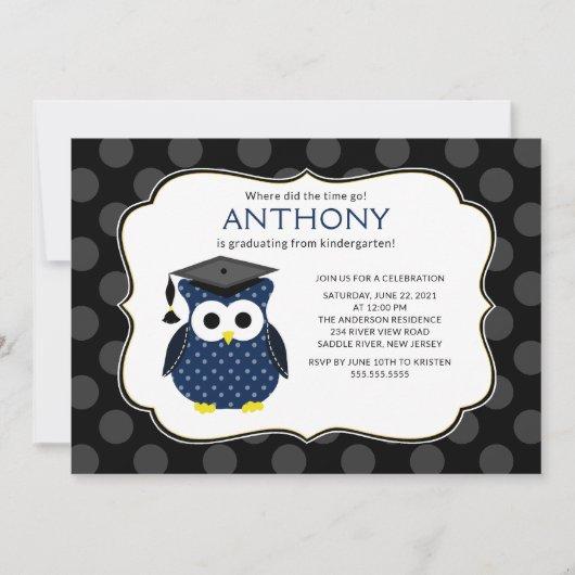 Cute Polka dots Grad Owl Boy Graduation Invitation