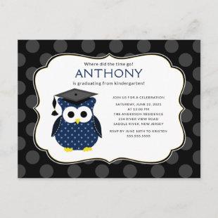 Cute Polka dots Grad Owl Boy Graduation Invitation Postcard