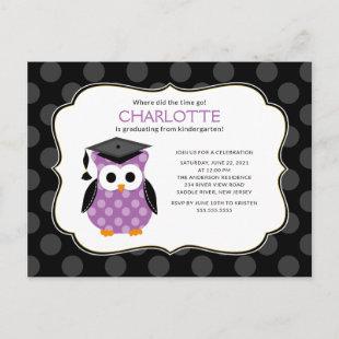 Cute Polka Dots Grad Owl Girl Graduation Invitatio Postcard