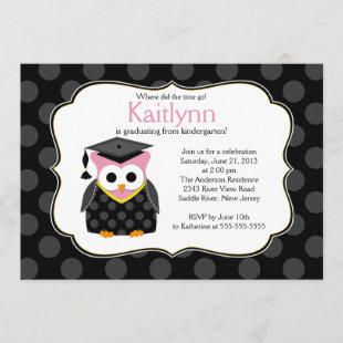 Cute Polka dots Grad Owl Girl Graduation Invitation