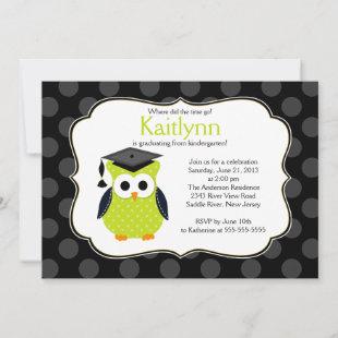 Cute Polka Dots Grad Owl Girl Graduation Invitation