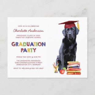 Cute Preschool Kindergarten Puppy Dog Graduation Invitation Postcard