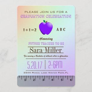 Cute Purple Apple Teacher Graduation Invitation