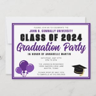 Cute Purple Class of 2024 Modern Graduation Party Invitation