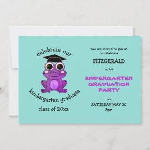 Cute Purple Frog Kindergarten Graduation Party Invitation