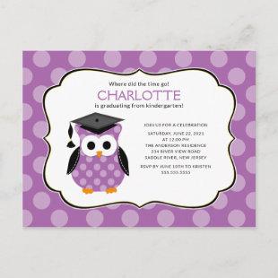 Cute Purple Polka dots Grad Owl Girl Graduation In Postcard