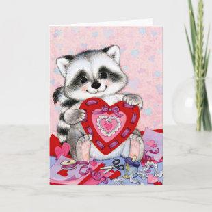 Cute racoon Valentines day customizable card