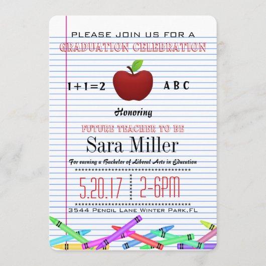 Cute Red Apple Teacher Graduation Invitation