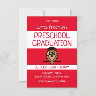 Cute Red Childrens Book Style Preschool Graduation Invitation