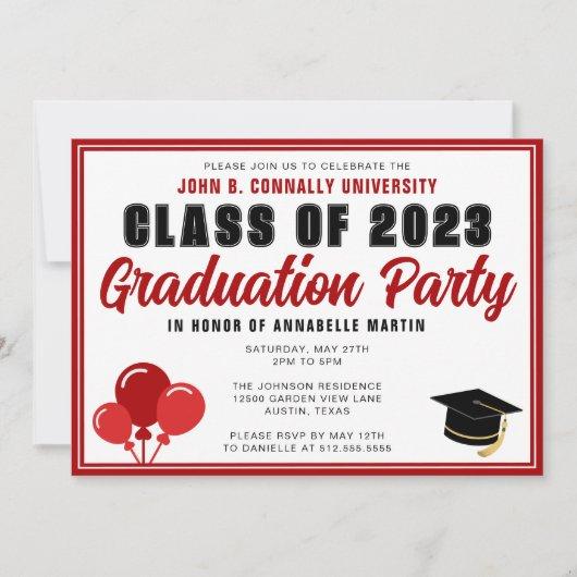 Cute Red Class of 2023 Modern Graduation Party Invitation