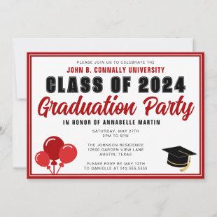 Cute Red Class of 2024 Modern Graduation Party Invitation