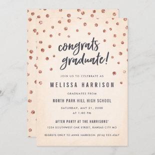 Cute Rose Gold Polka Dot Graduation Invitations