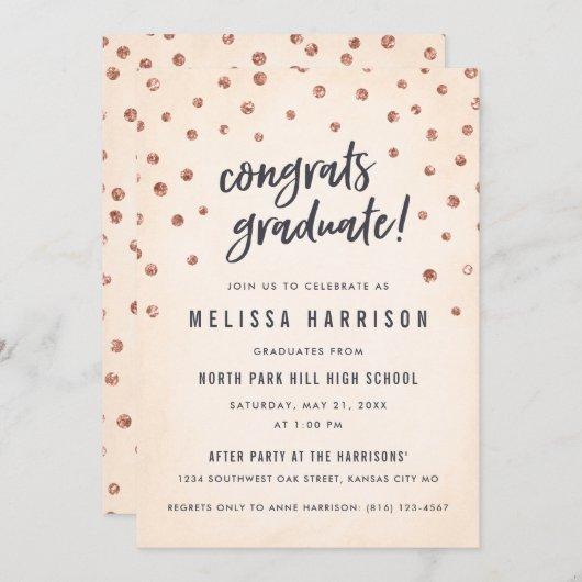 Cute Rose Gold Polka Dot Graduation Invitations