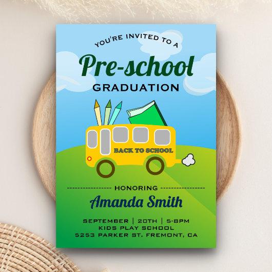 Cute School Bus Preschool Graduation Invitation