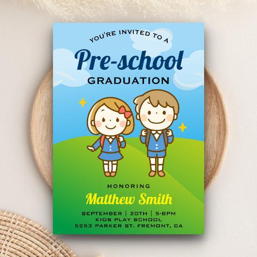 Cute School Kids Preschool Graduation Invitation
