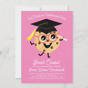 Cute Smart Cookie Graduation Party Cartoon Pink Invitation