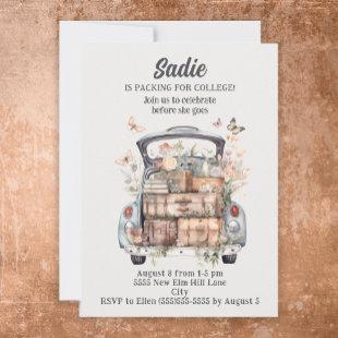 Cute Vintage Car Suitcases College Trunk Party Invitation