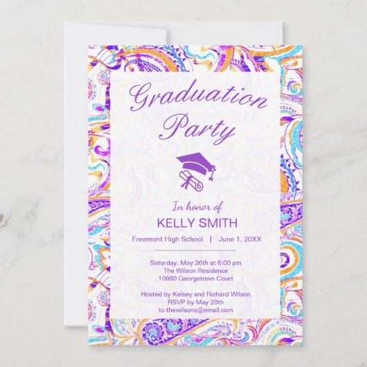 Cute white colorful paisley graduation party invitation