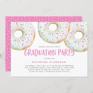 Cute White Watercolor Donuts Graduation Party Invitation