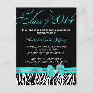 [CWR Tonya G] Black White Teal Zebra Graduation Invitation
