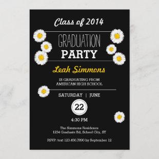 Daisies on Black Graduation Invitation