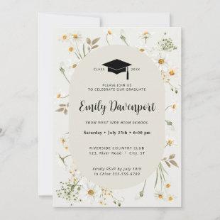 Daisy Floral Graduation photo on back  Invitation