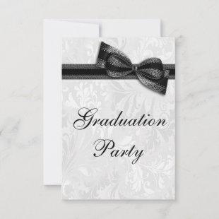 Damask & Faux Bow Girls Graduation Party Invitation