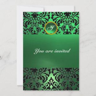 DAMASK GEM STONE MONOGRAM green jade Invitation