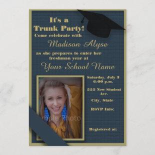Dark Blue and Moss Green Trunk College Party Photo Invitation