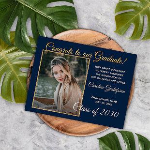 Dark Blue Gold Glitter Graduation Announcement Postcard
