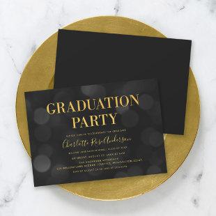 Dark Bokeh Faux Gold Graduation Party Invitation